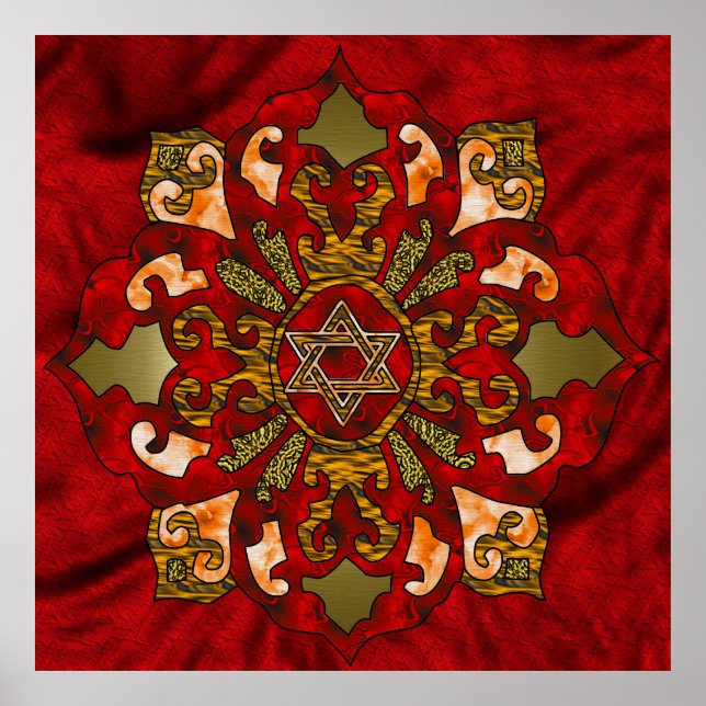 Poster Red Hanoukka Mandala (Devant)
