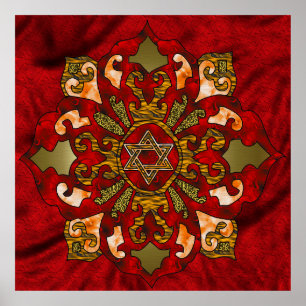 Poster Red Hanukkah Mandala