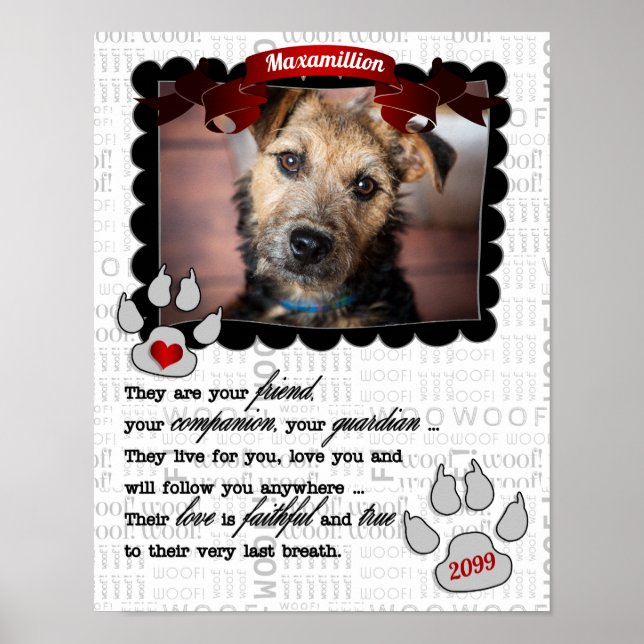 Poster Red Heart and Poem Dog Pet Memorial Photo (Devant)