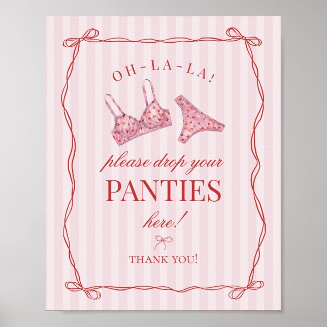 Poster Red Heart Lingerie Bachelorette Panties Please (Devant)