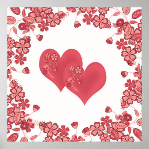 Poster red heart love Valentine's day