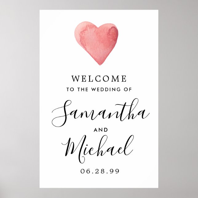 Poster Red Heart Modern Bienvenue à notre signe Mariage (Devant)