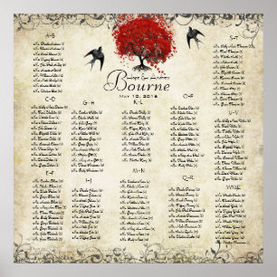 Poster Red Heart Tree - 100 à 150 invités - alphabétique
