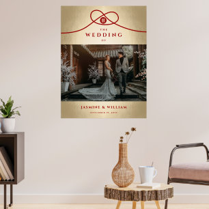 Poster Red Knot Union Double Bonheur Mariage chinois