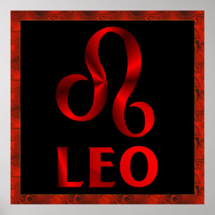Poster Red Leo Horoscope Symbol