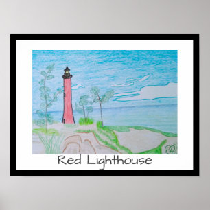Poster Red Light House à la plage