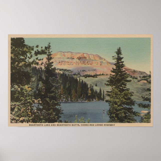 Poster Red Lodge, MT - Vue sur le lac Beartooth & Butte (Devant)