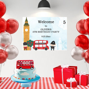 Poster Red London Bus and Clock Tower Bienvenue à l'anniv