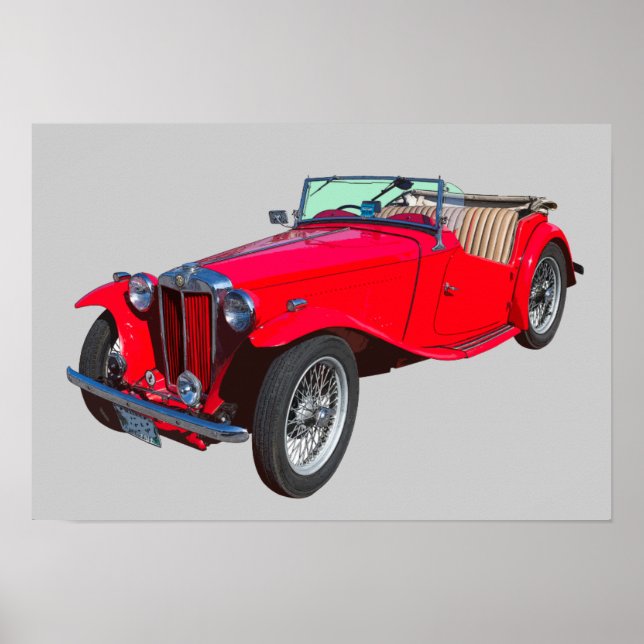 Poster Red MG Convertible Antique Sportscar (Devant)