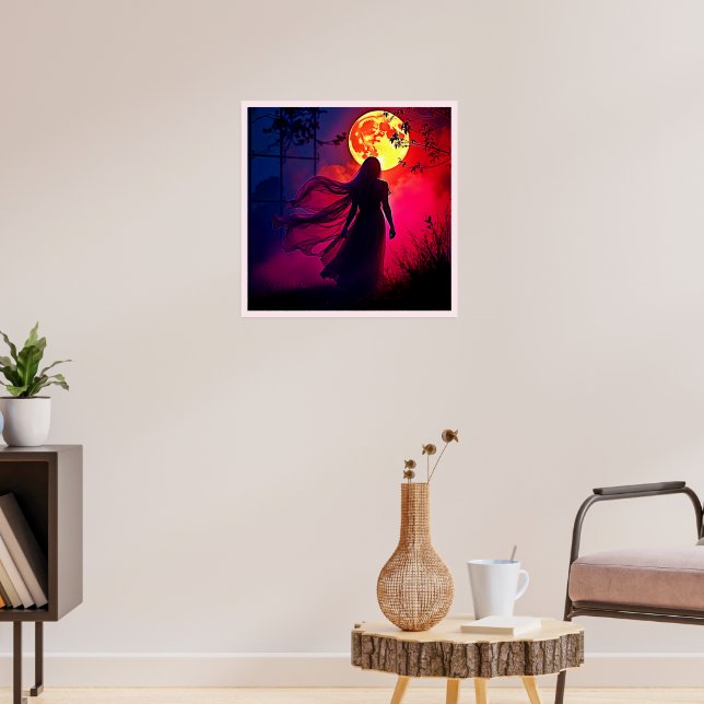 Poster Red Moon Shadow Woman Conception de mystère (Salon 3)