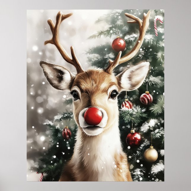 Poster Red Nose Reindeer Christmas Wall Art (Devant)