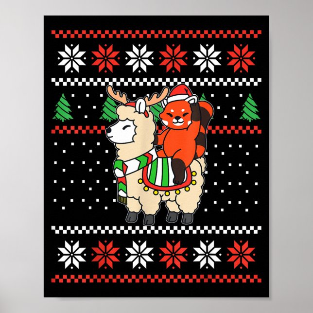 Poster Red Panda Ugly Christmas Sweater Reindeer Llama Ri (Devant)