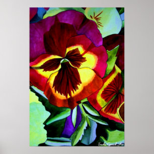 Poster Red pansies watercolor flower original art