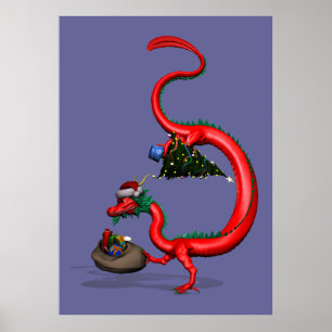 Poster Red Père Noël Dragon