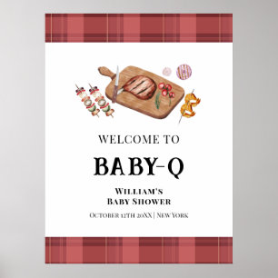 Poster Red Plaid Country Baby Q Baby shower Bienvenue