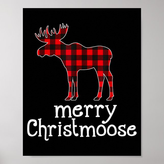 Poster Red Plaid Merry Christmoose Christmas T Shirt Moos (Devant)