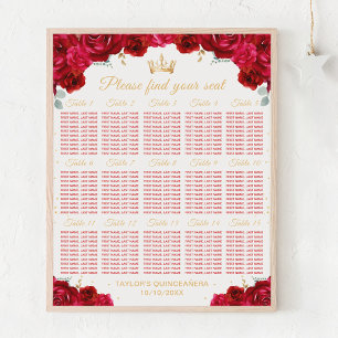 Poster Red Princess Quinceañera 15 Table Seating Chart