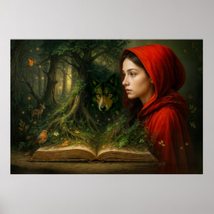 Poster Red Riding Hood rencontre le loup dans la forêt