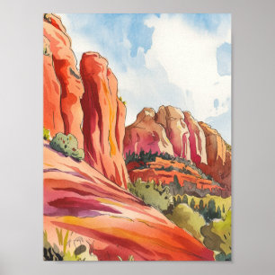 Poster Red Rock, Sedona, Arizona, peinture aquarelle