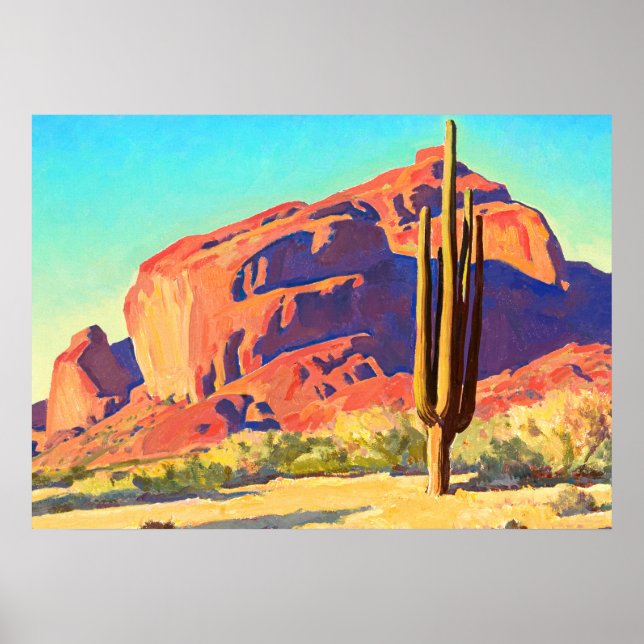 Poster Red Rocks and Cactus, 1945, par Maynard Dixon (Devant)