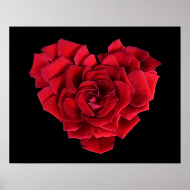 Poster Red Rose Heart on Black (Devant)