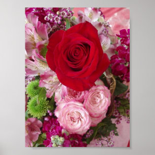 Poster Red Rose With Assorted Flowers and Roses Print