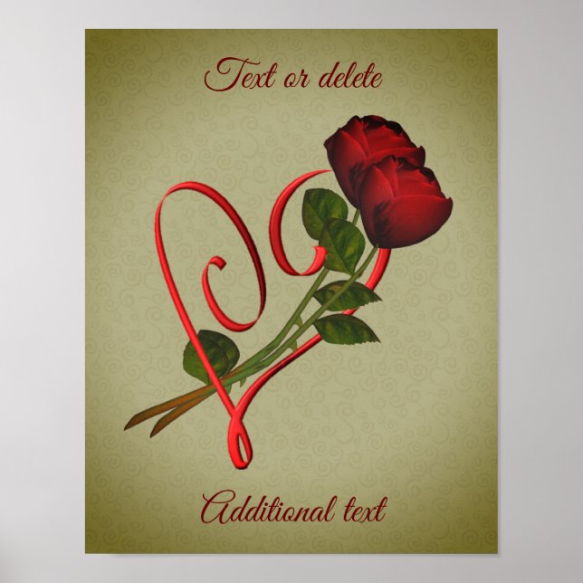 Poster Red Roses Red Heart Elegant Ajouter Votre Texte (Devant)