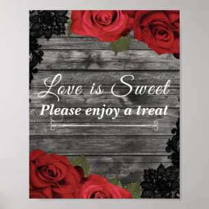 Poster Red Roses Rustique Black Lace Mariage Profitez de 