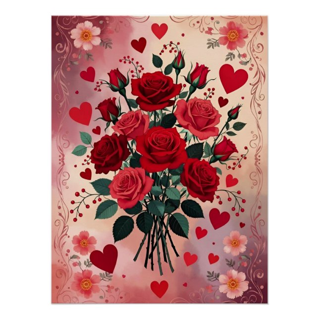 Poster Red Roses, Valentine's Day, (Devant)