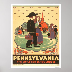 Poster Red Schoolhouse Amish 1938 WPA