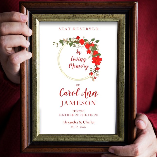 Poster Red Shades Floral Wreath Mariage Love Memory (Red Shades Floral Wreath Wedding Loving Memory Poster.)