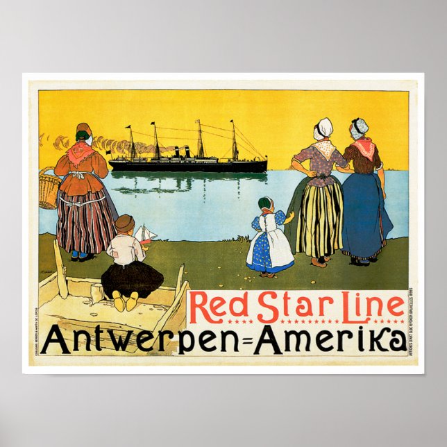 Poster Red Star Line ~ Antwerpen-Amerika (Devant)