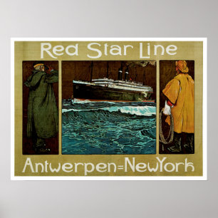Poster Red Star Line ~ Antwerpen=New York