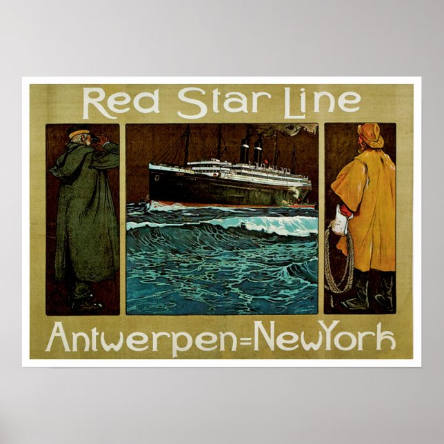 Poster Red Star Line ~ Antwerpen=New York (Devant)