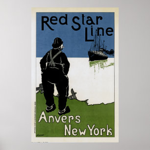 Poster Red Star Line ~ Anvers-New York
