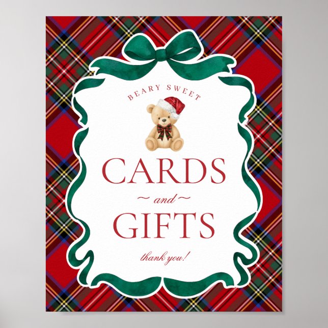 Poster Red Tartan Plaid Christmas Bear Cards & Gifts (Devant)