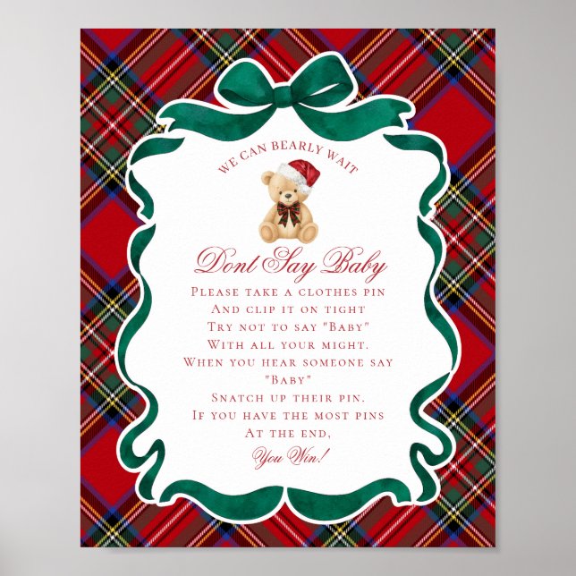 Poster Red Tartan Plaid Christmas Bear Dont Say Baby Game (Devant)