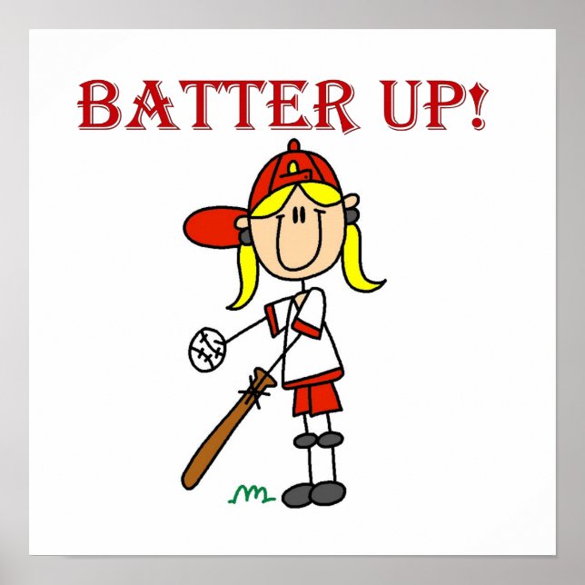 Poster Red Text Batter Up Girls Softball Shirts and Gifts (Devant)