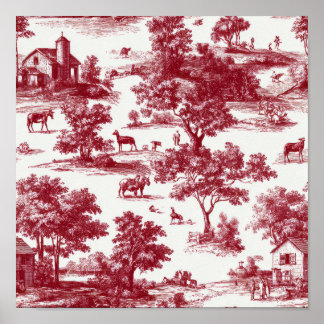 Poster Red Toile Countryside Scene (6)