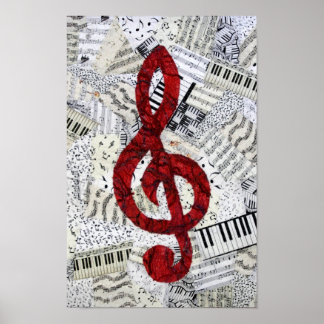 Poster Red Treble Clef