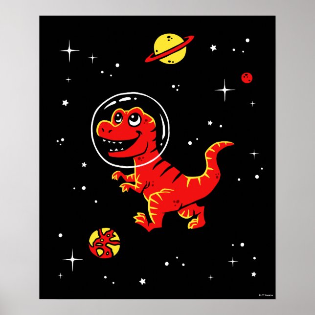 Poster Red Tyrannosaurus Rex Dinos Dans L'Espace (Devant)