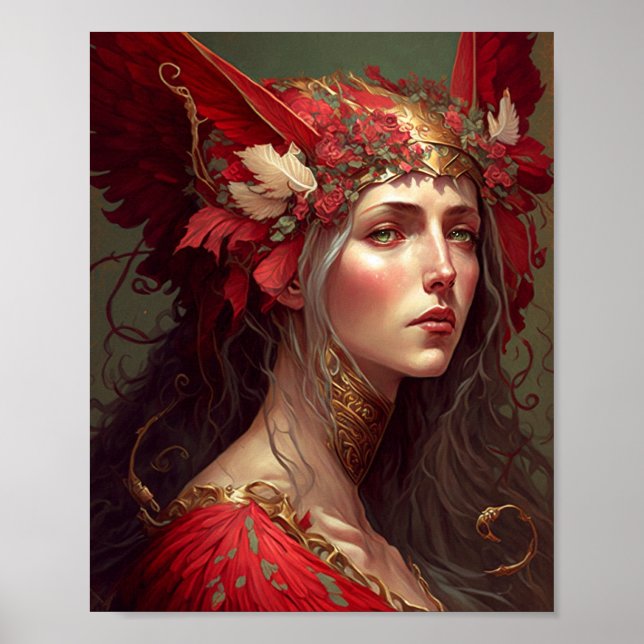 Poster Red Valkyrie Femme Imaginaire Art (Devant)