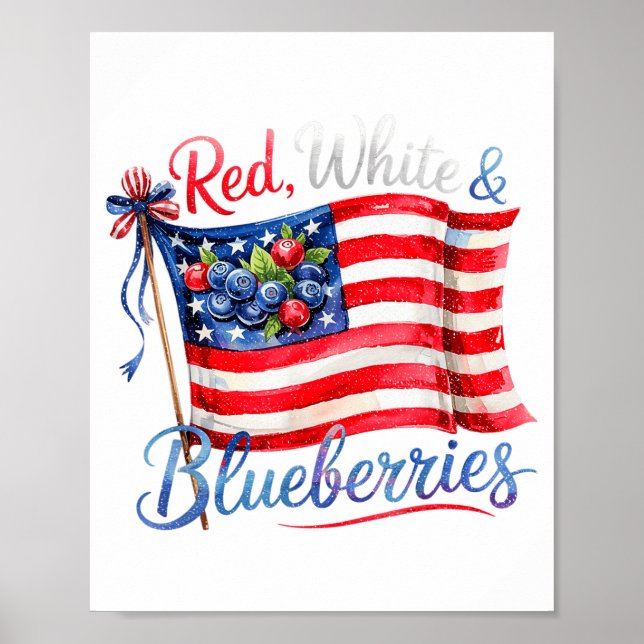 Poster Red White &amp; Blueberries Coquette Flag Bow Men  (Devant)