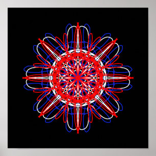 Poster Red White Blue Black Abstract Art Kaleidoscope