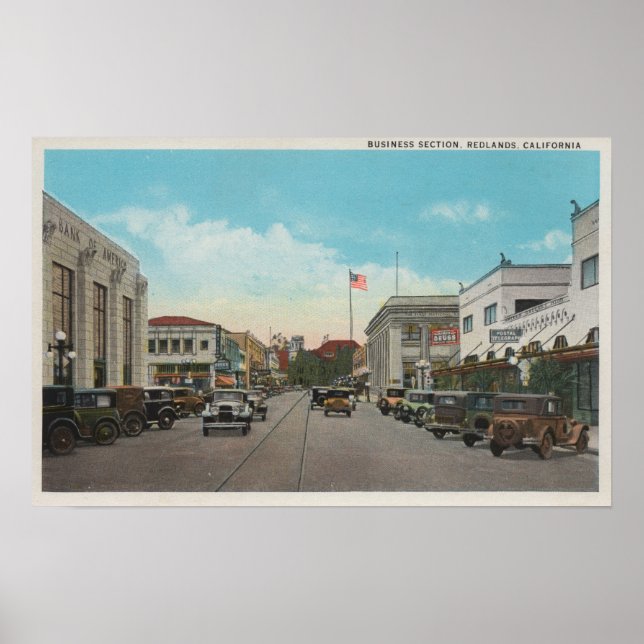 Poster Redlands, CA - Business District Town Centre Vie (Devant)