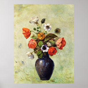 Poster Redon - Anémones et pavots dans un Vase,