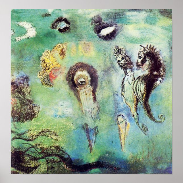 Poster Redon - Chevaux De Mer Sur Le Paysage Sous-Marin 1 (Devant)