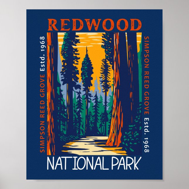 Poster Redwood National Park California Retro perturbé (Devant)