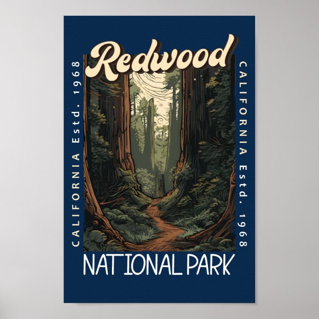 Poster Redwood National Park Retro perturbé (Devant)