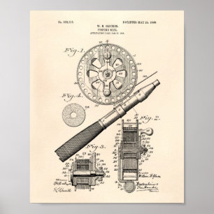 Poster Reel de pêche 1906 Brevet Art Vieux Poivre